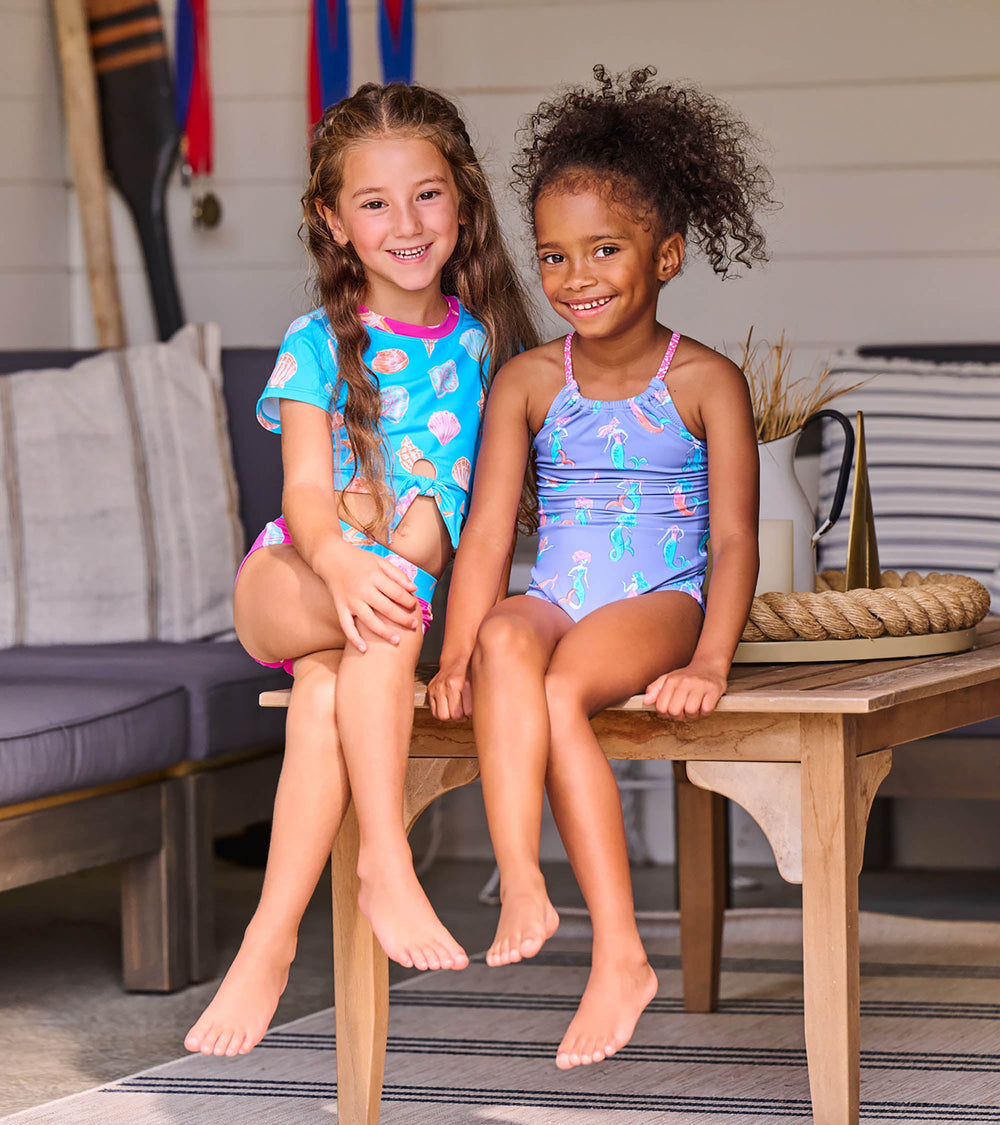 Girls Sea Shells Tie-Front Two-Piece Swimsuit
