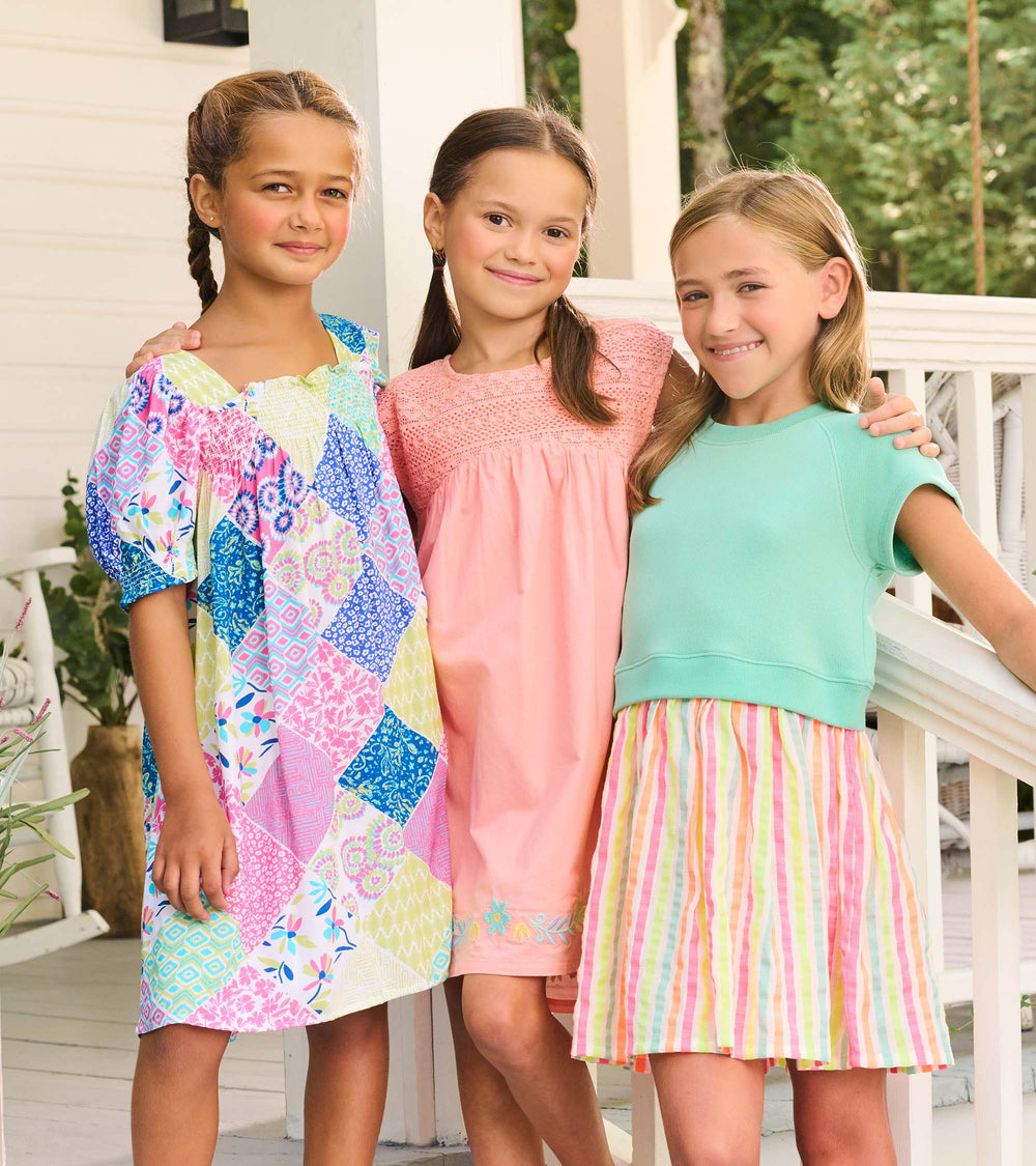 Girls Neon Summer Mixed Fabric Dress