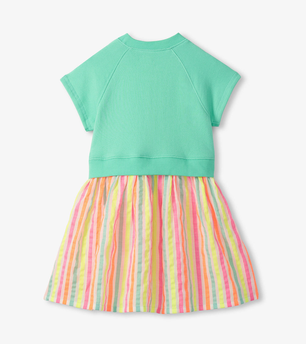 Girls Neon Summer Mixed Fabric Dress