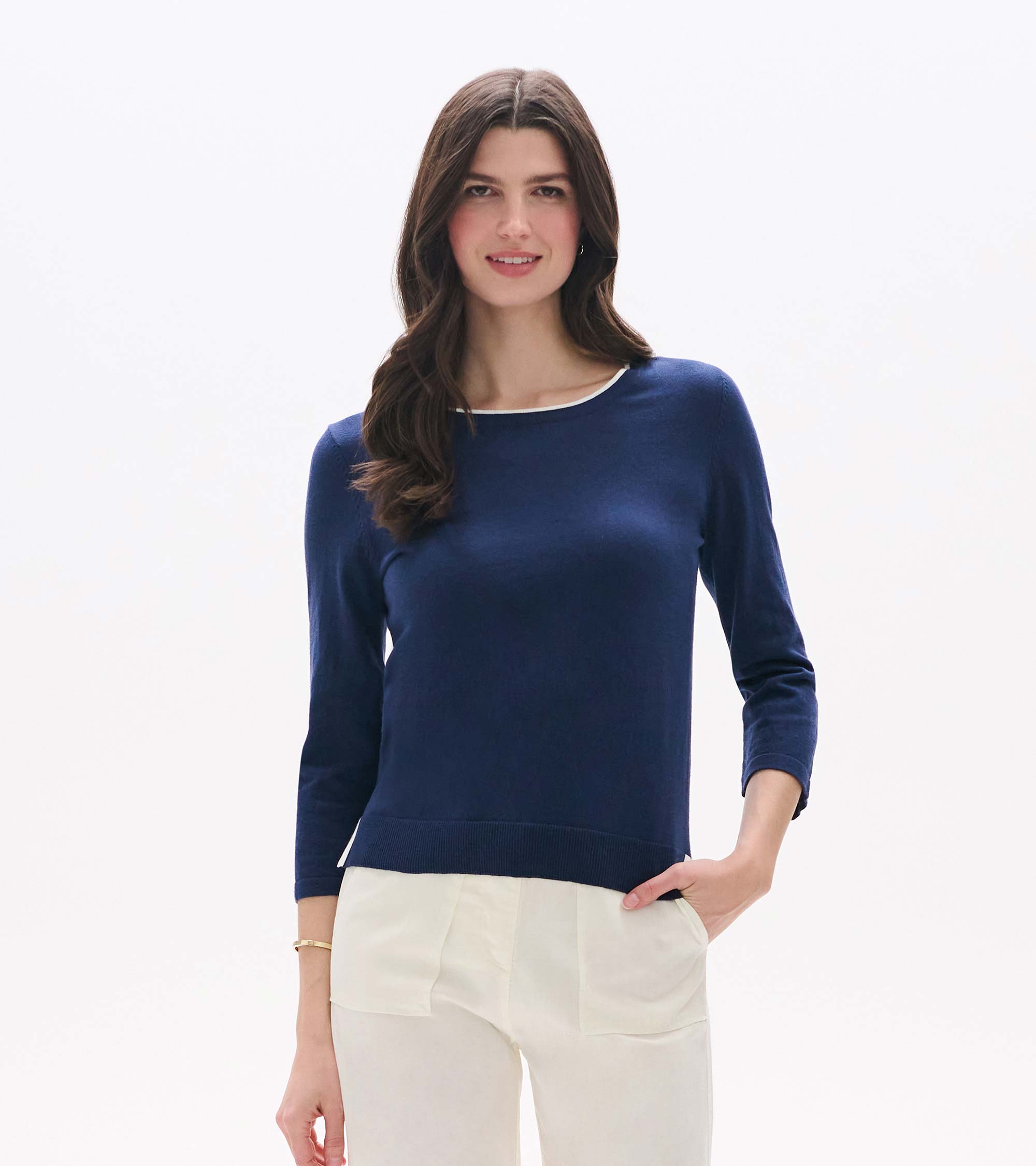3/4 Sleeve Knit Top - Patriot Blue