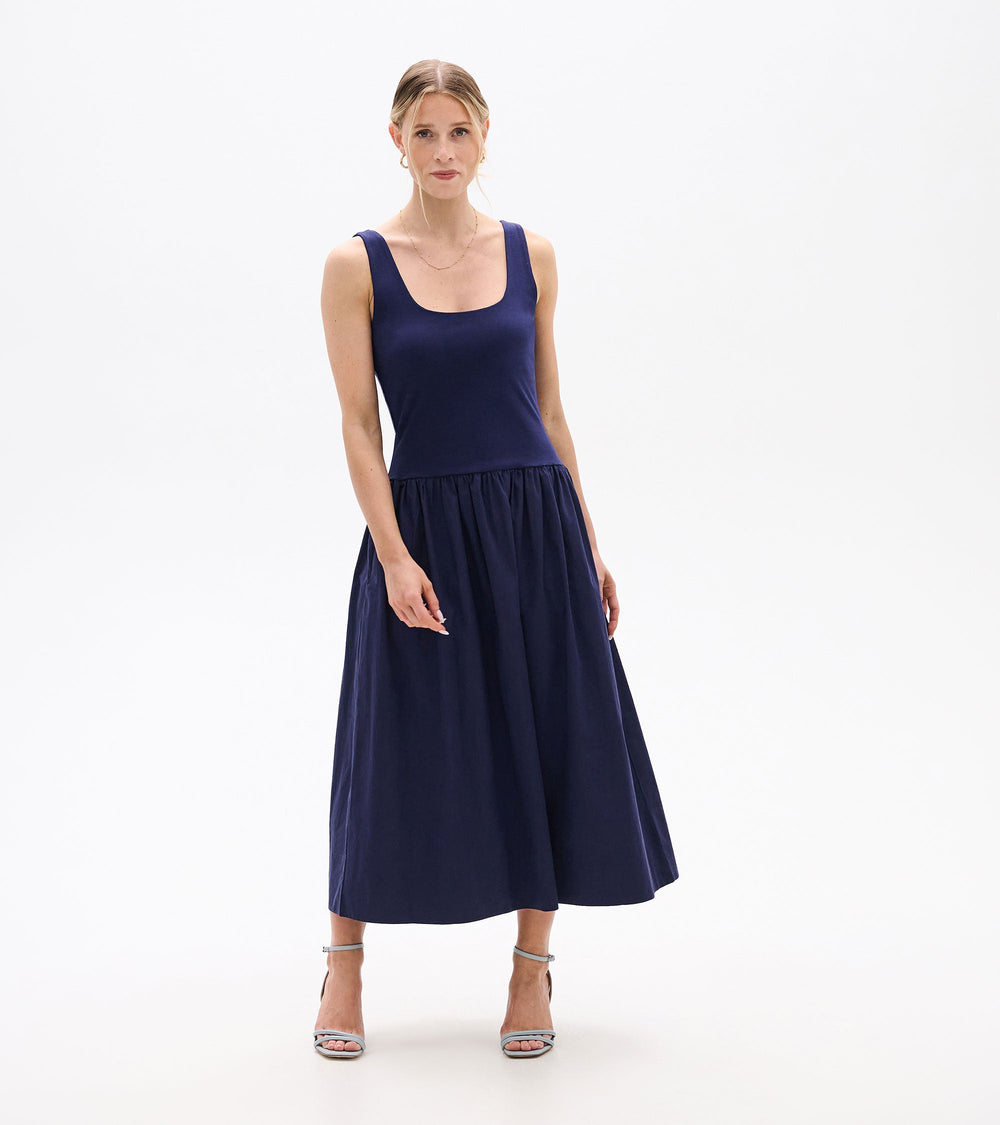 Mix Media Midi Dress - Patriot Blue