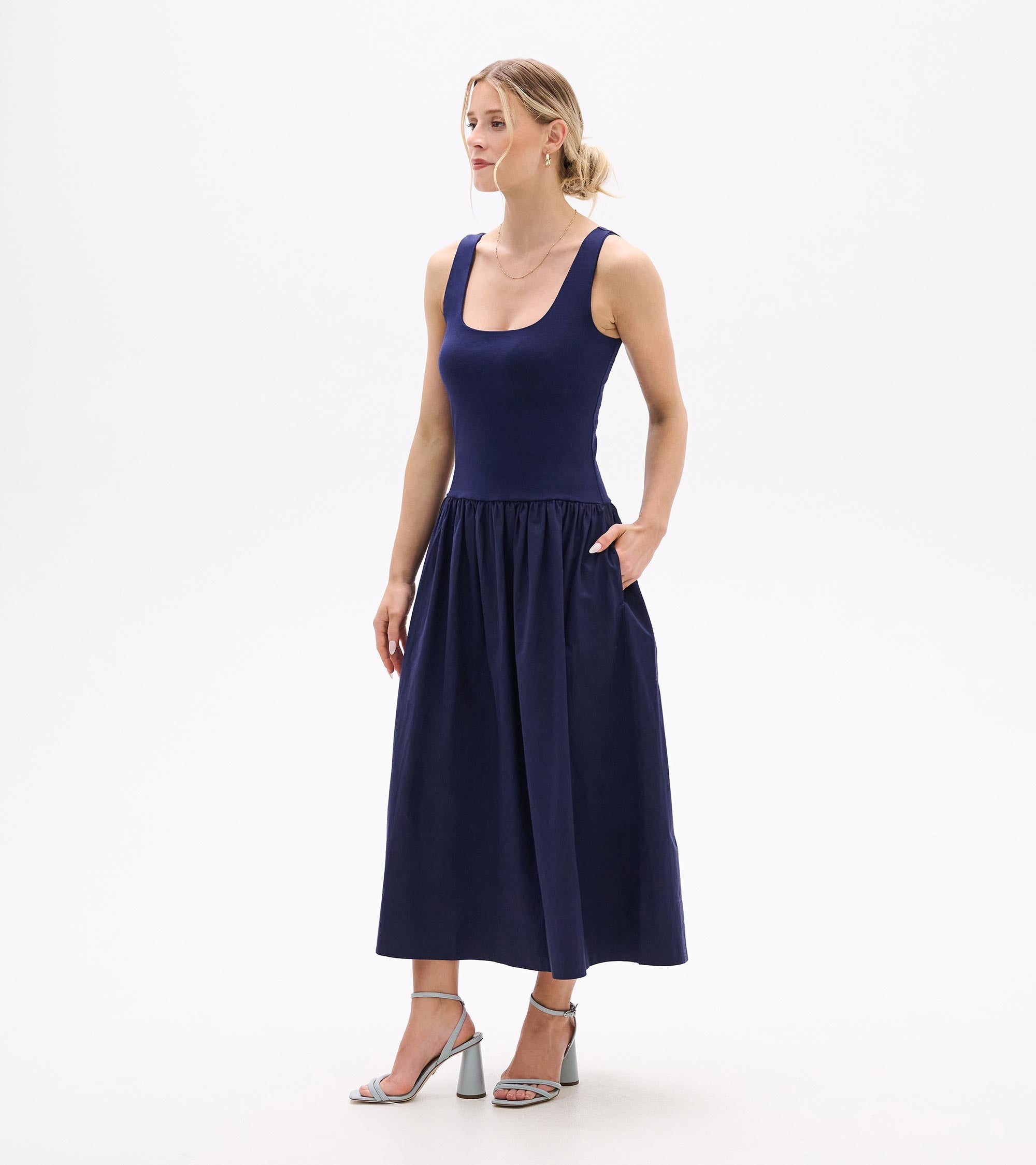 Mix Media Midi Dress - Patriot Blue