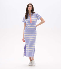 Contrast Zip Maxi Dress - Pale Iris Stripes