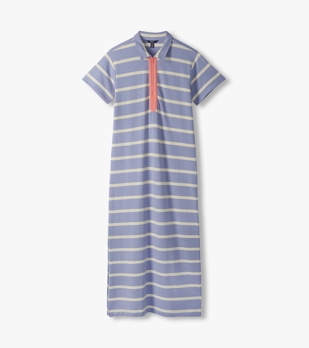 Contrast Zip Maxi Dress - Pale Iris Stripes