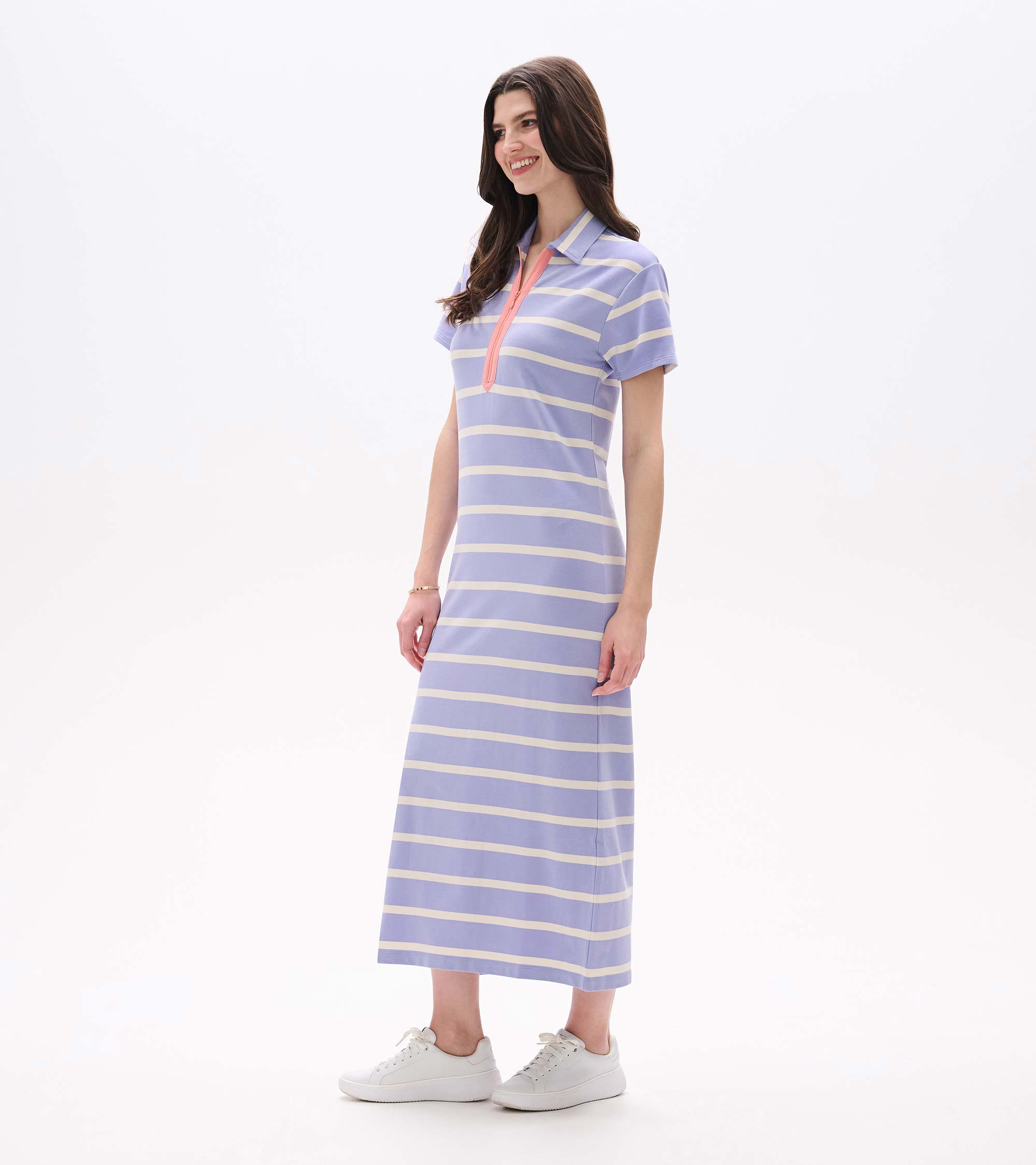 Contrast Zip Maxi Dress - Pale Iris Stripes