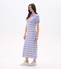Contrast Zip Maxi Dress - Pale Iris Stripes