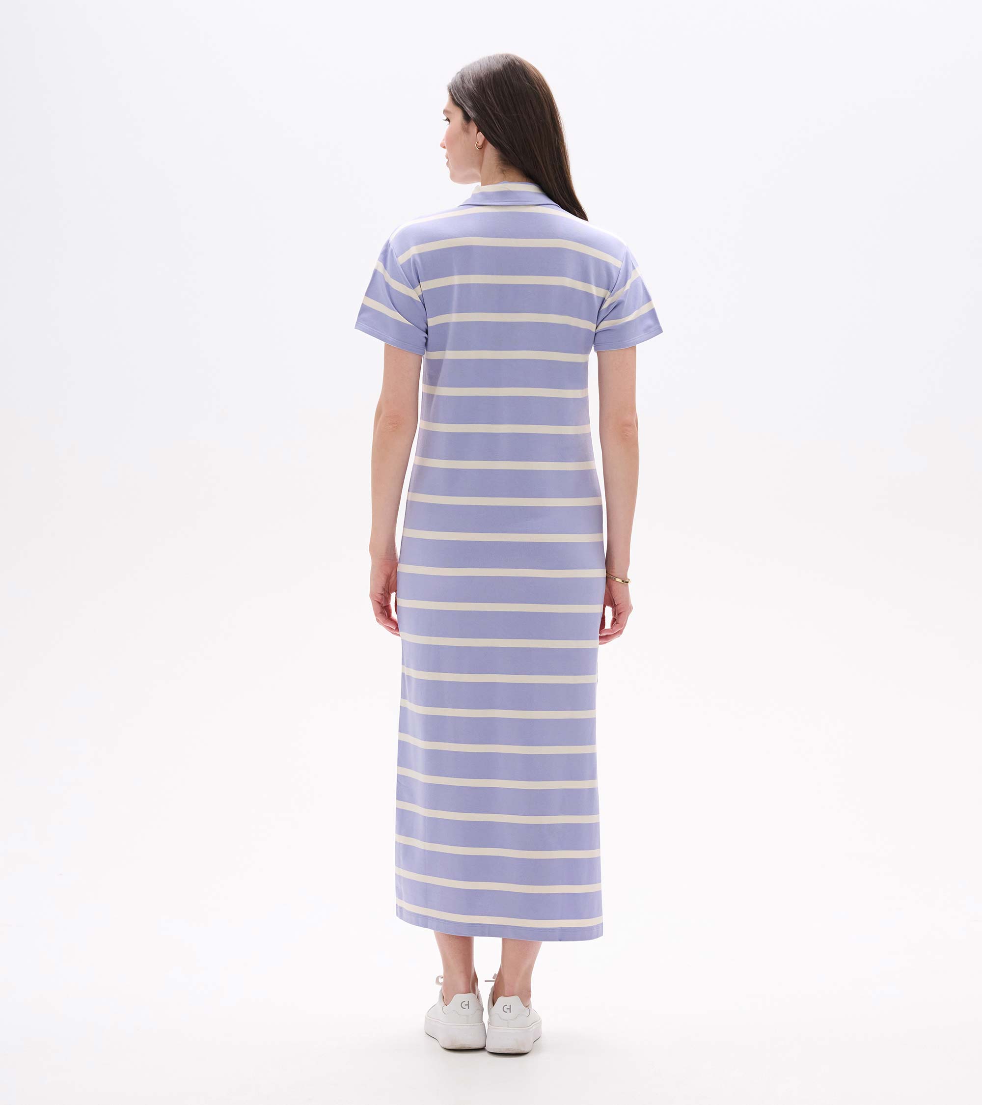 Contrast Zip Maxi Dress - Pale Iris Stripes