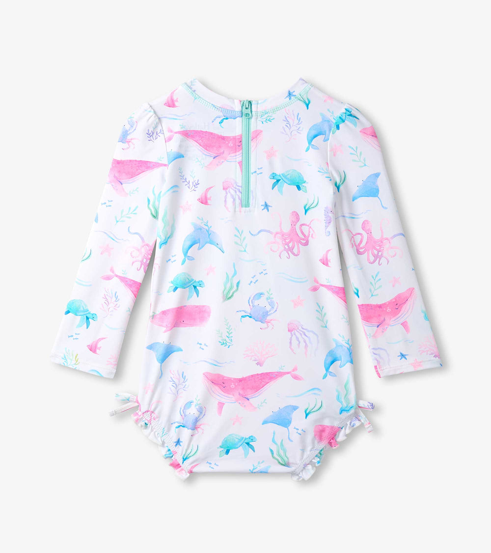 Baby Girls Painted Sealife One-Piece Rashguard Swimsuit
