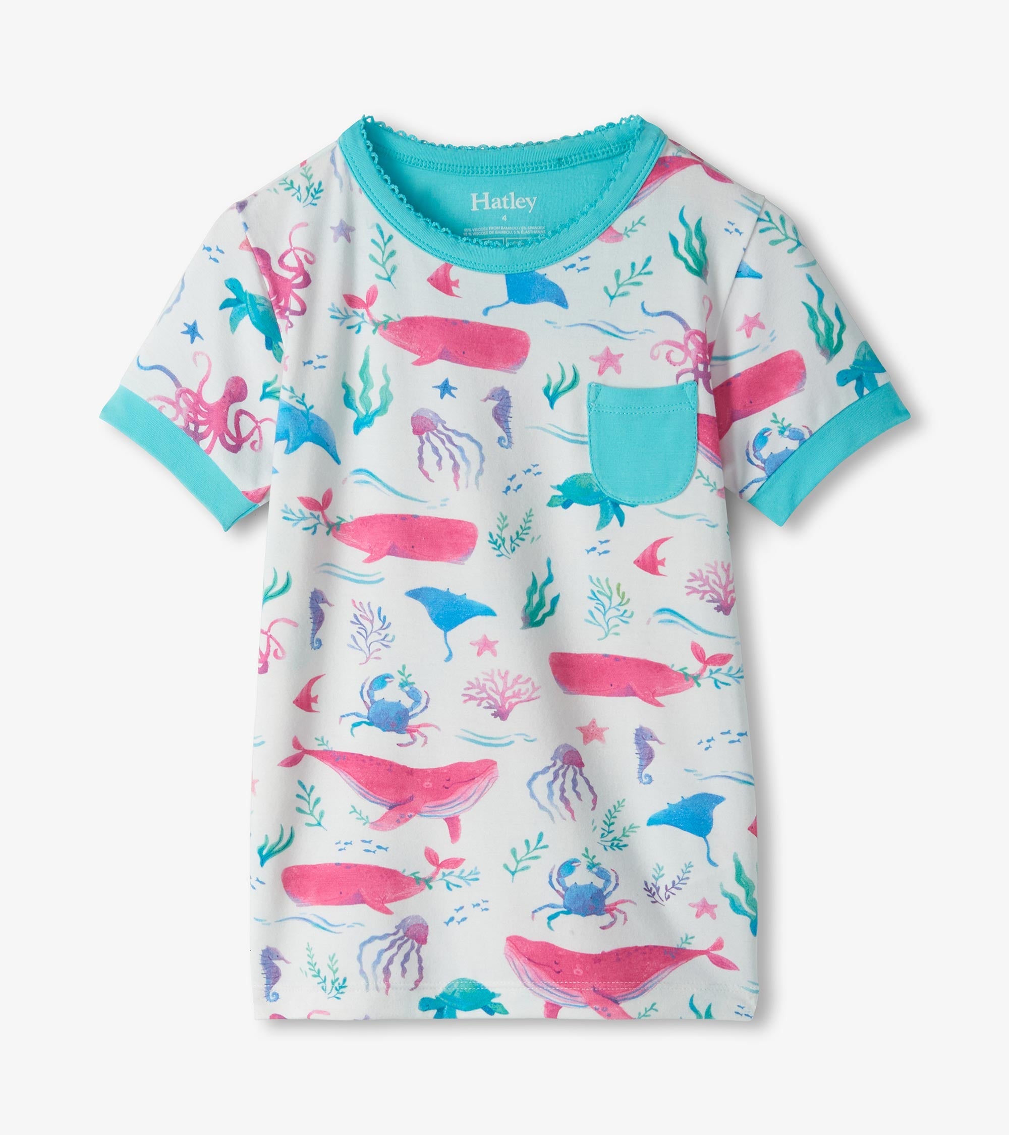 Girls Painted Sealife Bamboo Short Pajama Set