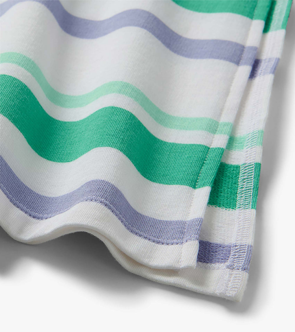 Pleated Sleeve Midi Dress - Offset Stripes