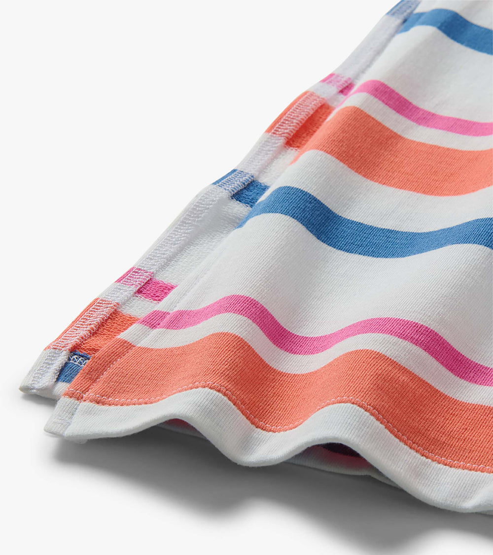 Pleated Sleeve Midi Dress - Offset Stripes