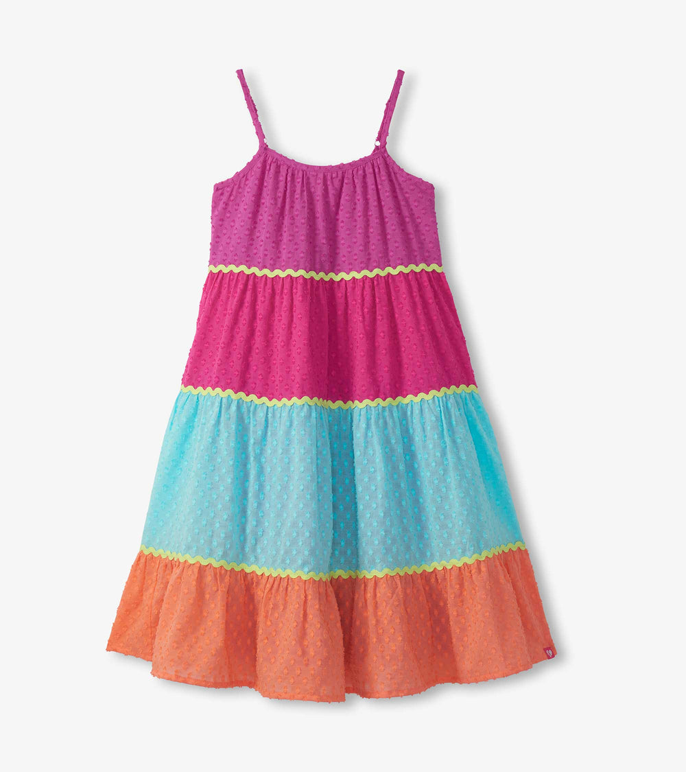Girls Rainbow Color Block Strappy Midi Dress