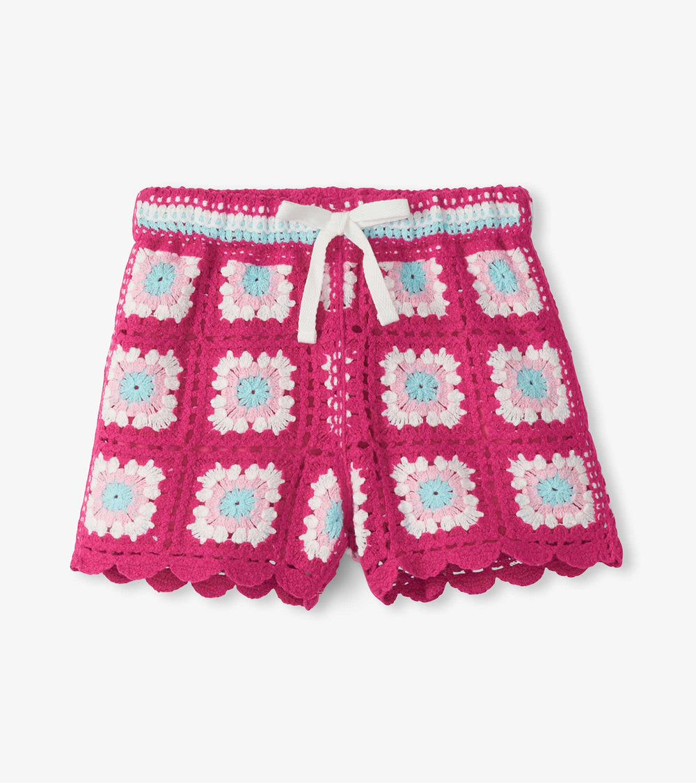 Girls Raspberry Rose Crochet Shorts
