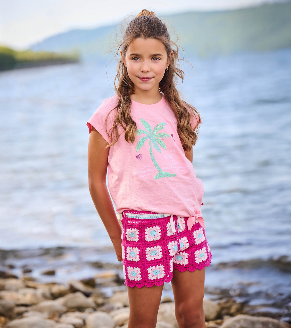 Girls Raspberry Rose Crochet Shorts