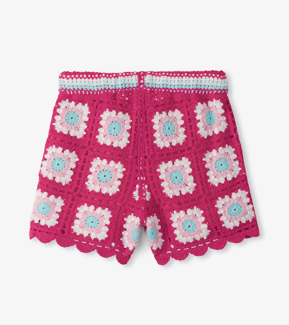 Girls Raspberry Rose Crochet Shorts