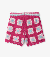 Girls Raspberry Rose Crochet Shorts