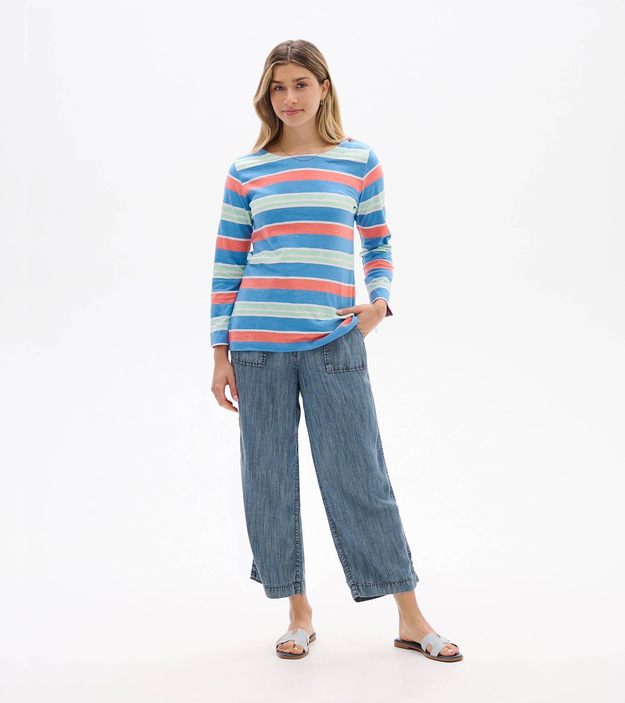 Button Breton - Azure Stripes