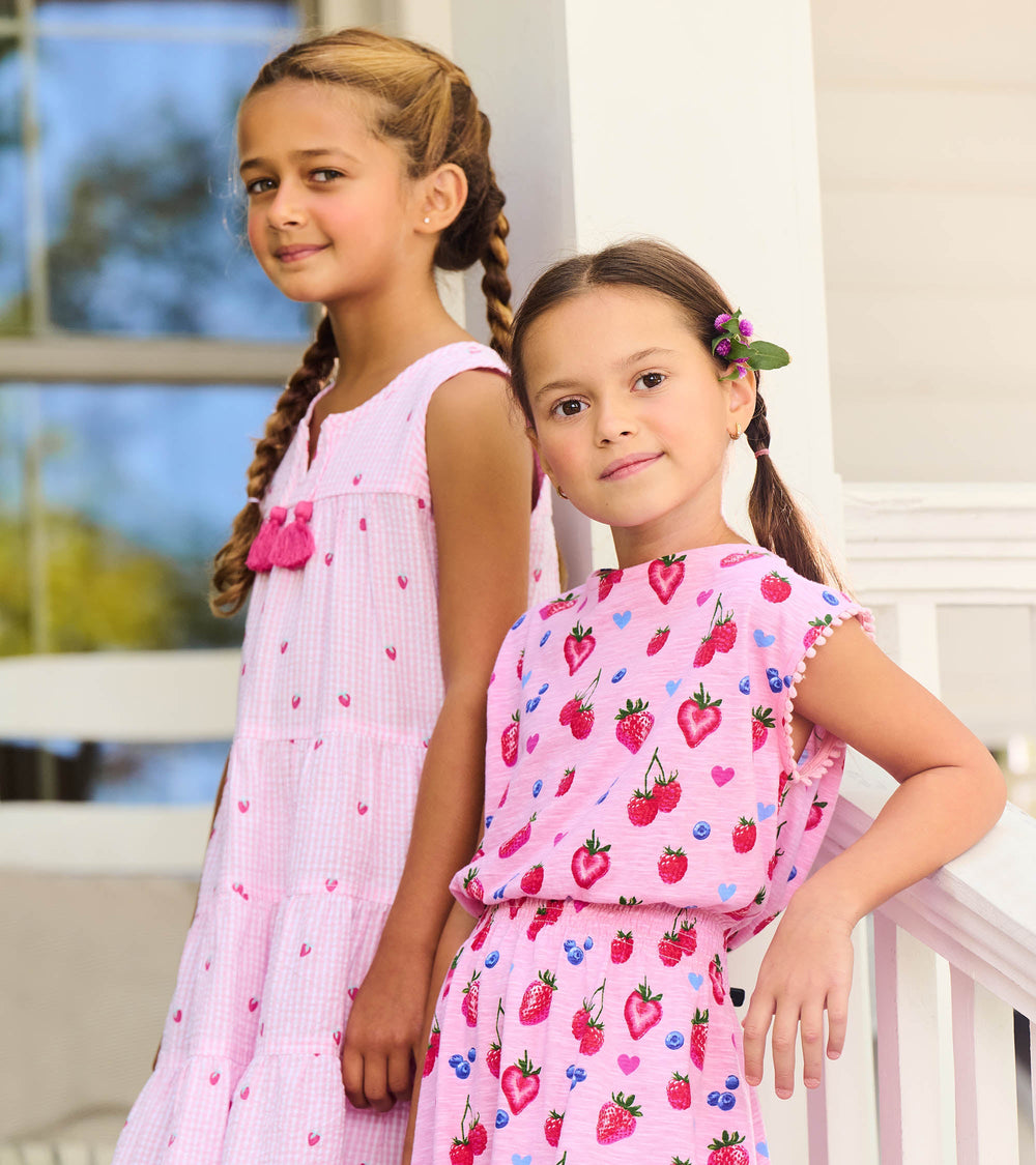 Girls Summer Berries Smocked Waist Dress
