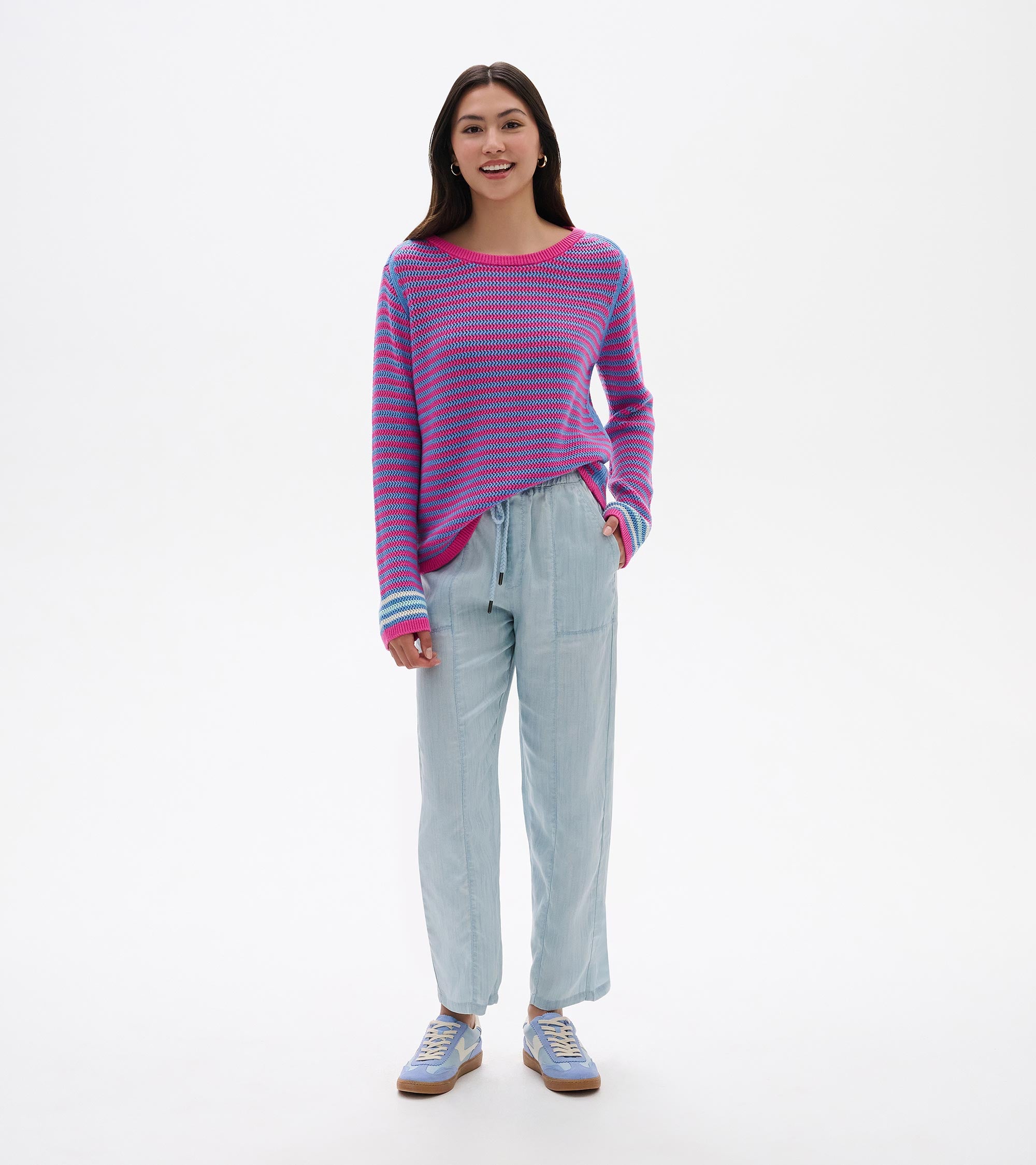 Pointelle Stripe Sweater - South East Summer