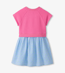 Girls Strawberry Moon Mixed Fabric Dress