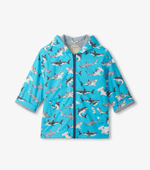 Boys Color Changing Shark Party Zip-Up Rain Jacket