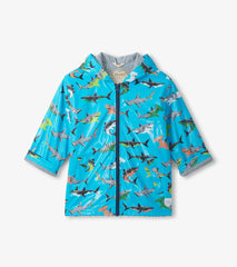 Boys Color Changing Shark Party Zip-Up Rain Jacket