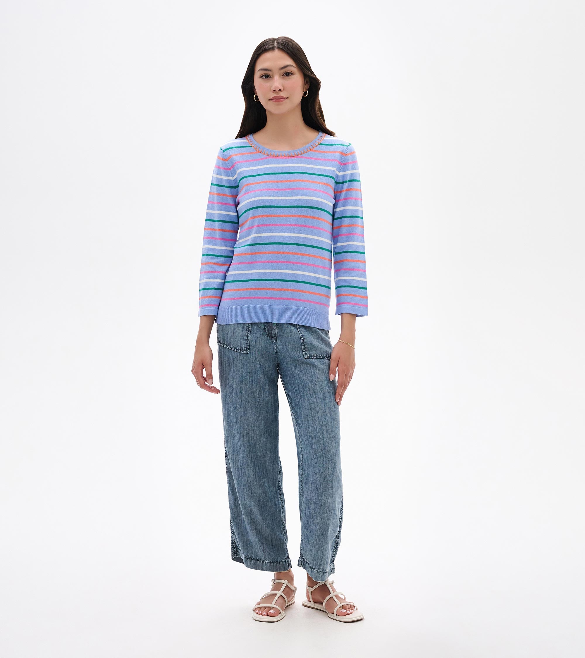 3/4 Sleeve Knit Top - Summer Stripes