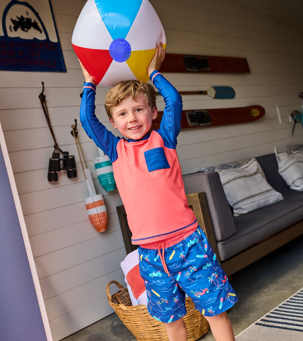 Boys Coral & Navy Long Sleeve Rashguard