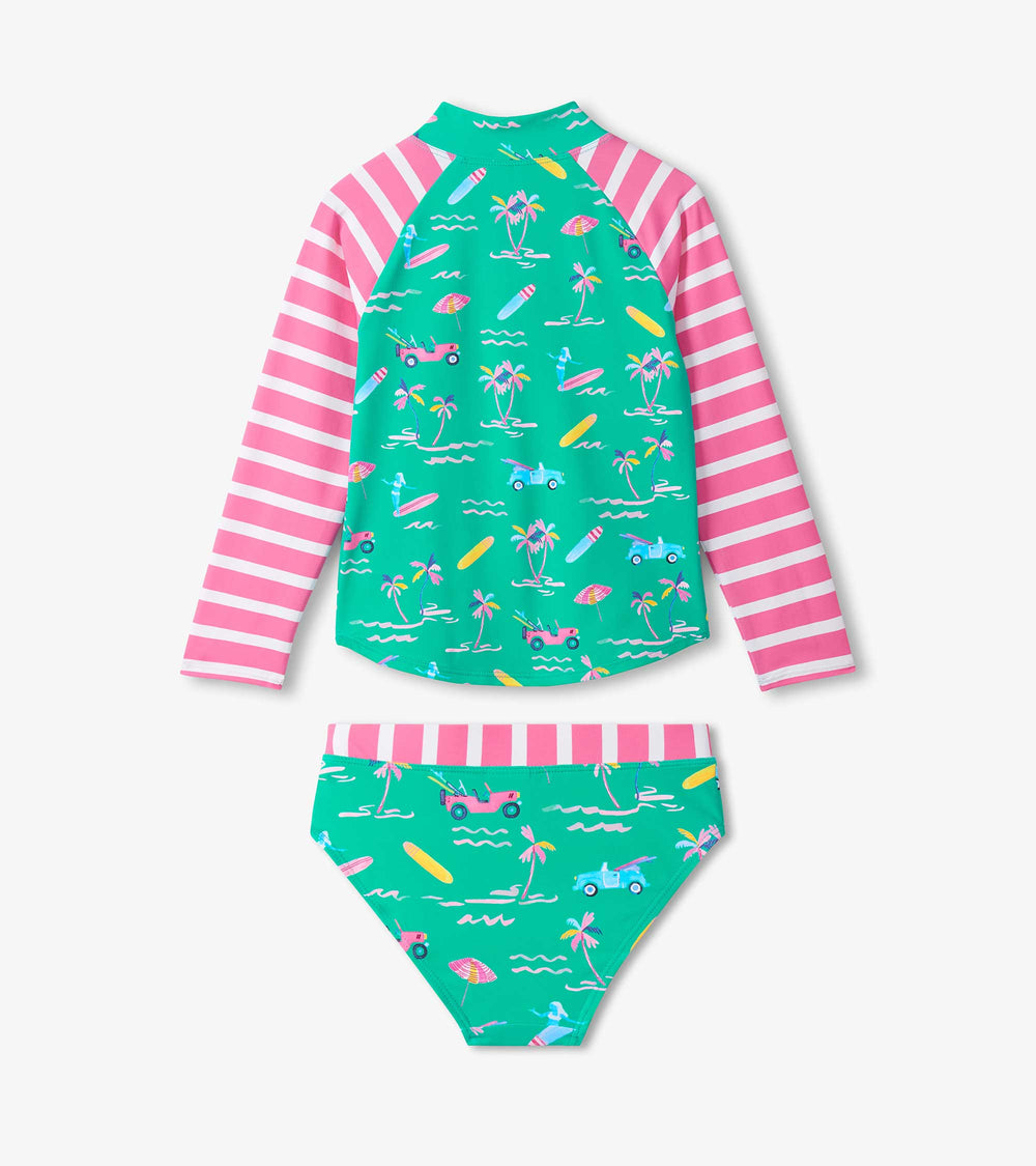 Girls Tropical Long Sleeve Two-Piece Rashguard Swimsuit