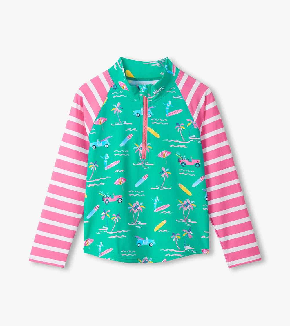 Girls Tropical Long Sleeve Two-Piece Rashguard Swimsuit