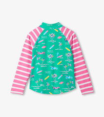 Girls Tropical Long Sleeve Two-Piece Rashguard Swimsuit