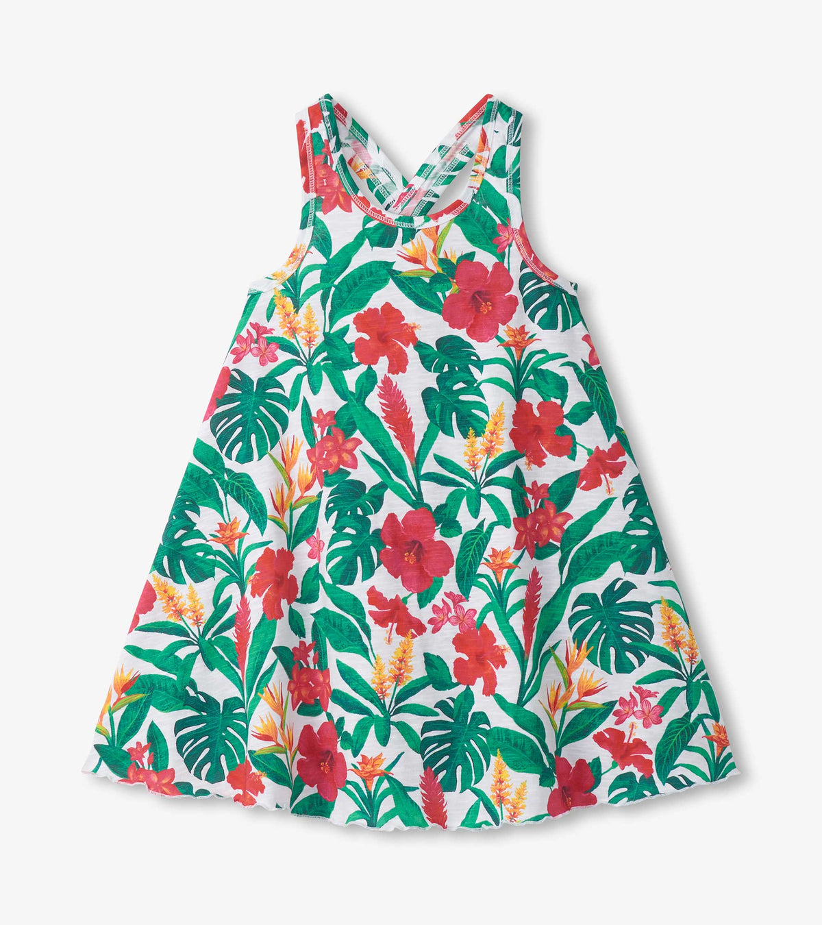 Girls Tropical Flowers Trapeze Dress