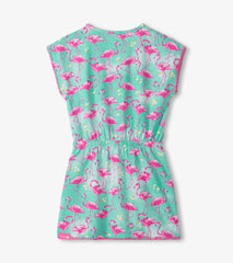 Girls Whimsical Flamingos Cinched Waist Dress