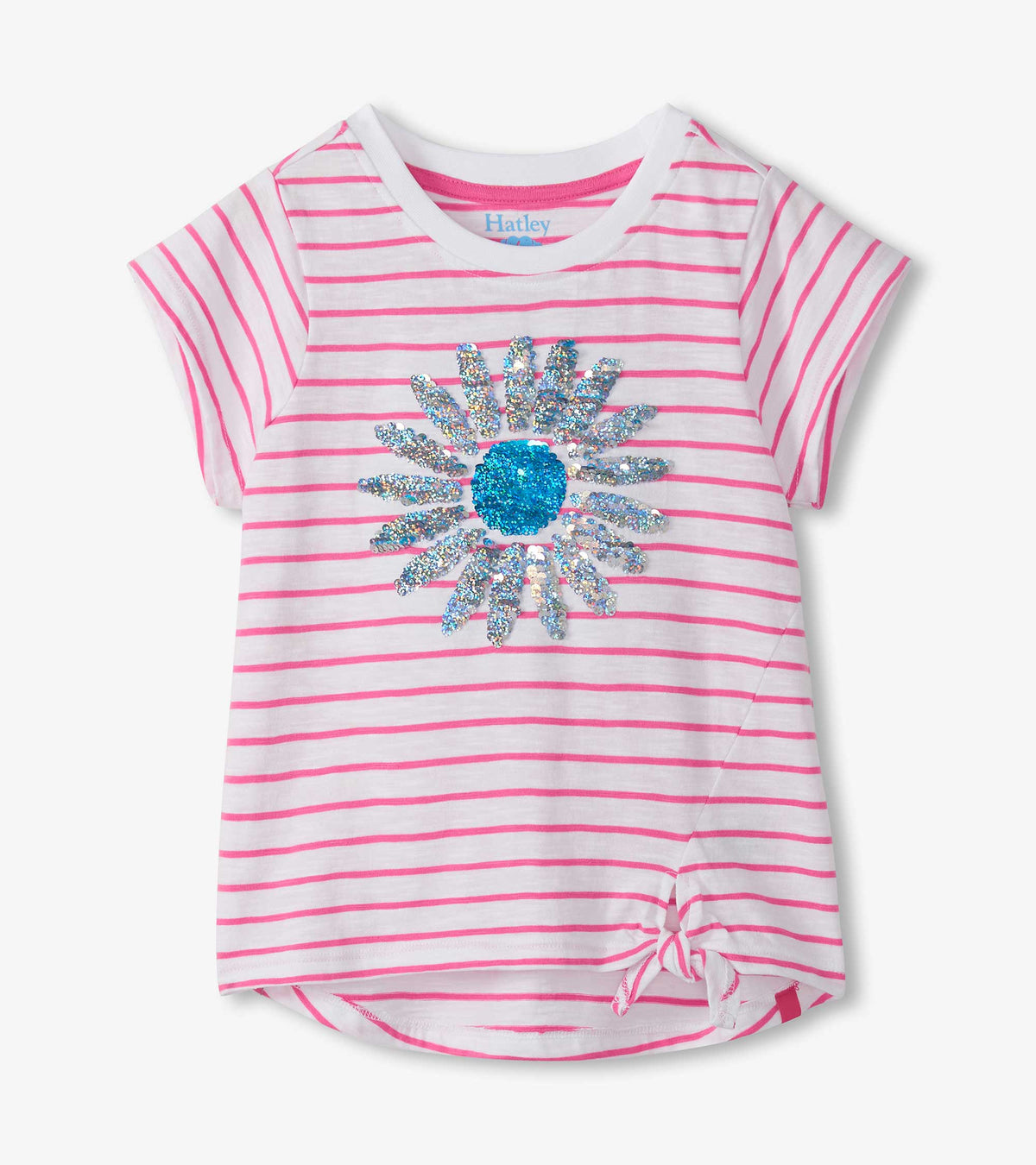 Girls Radiant Flower Striped Tie Front T-Shirt