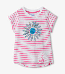 Girls Radiant Flower Striped Tie Front T-Shirt