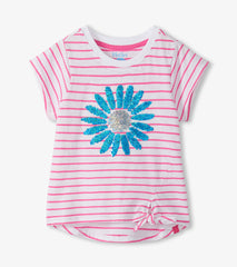 Girls Radiant Flower Striped Tie Front T-Shirt