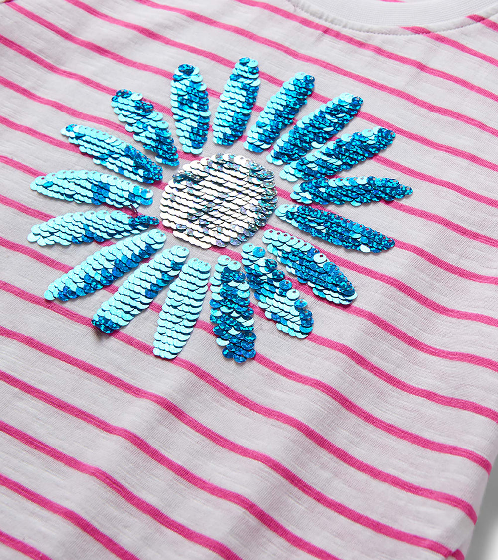 Girls Radiant Flower Striped Tie Front T-Shirt