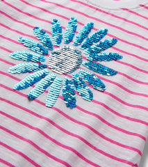 Girls Radiant Flower Striped Tie Front T-Shirt