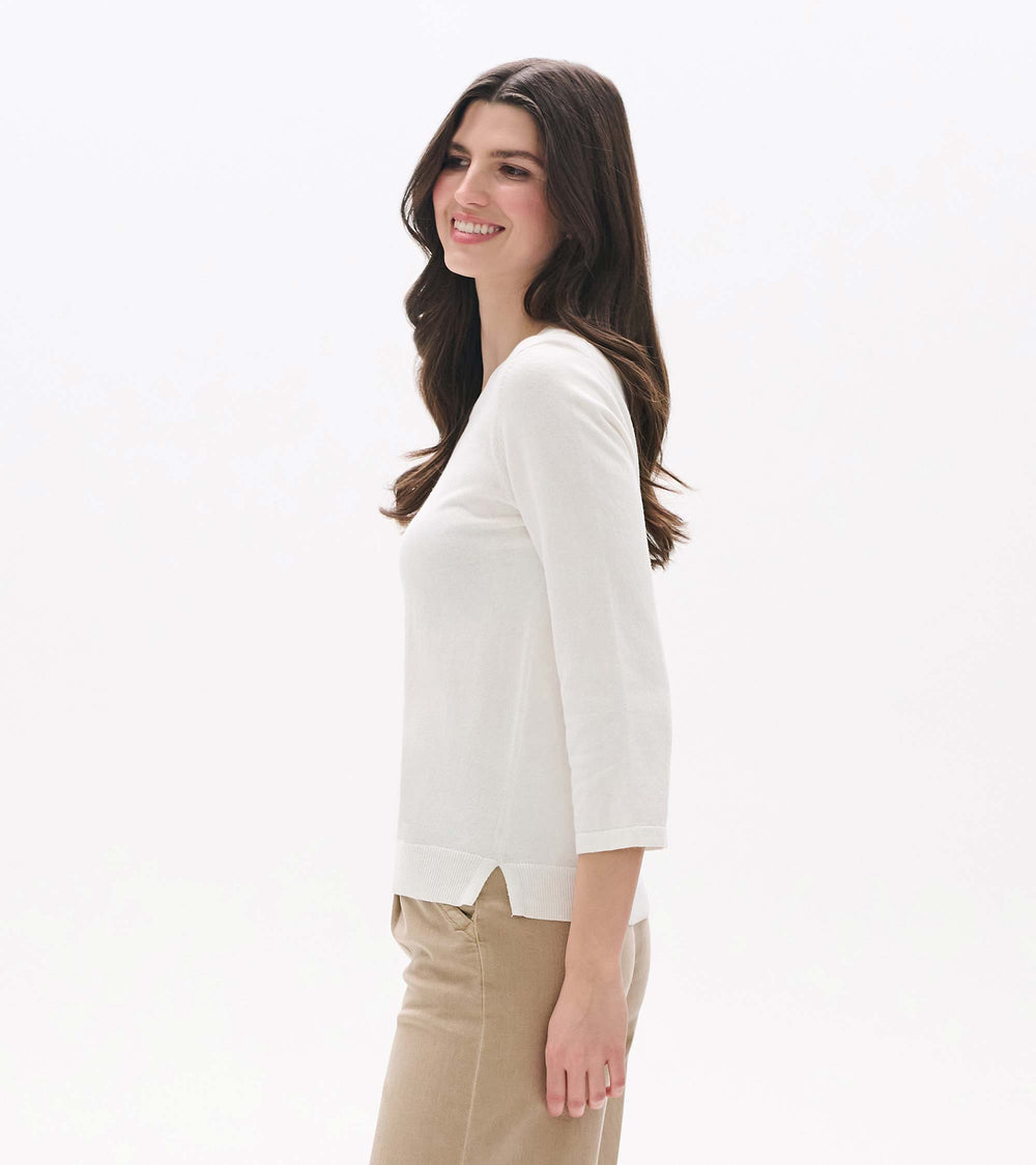 3/4 Sleeve Knit Top - White