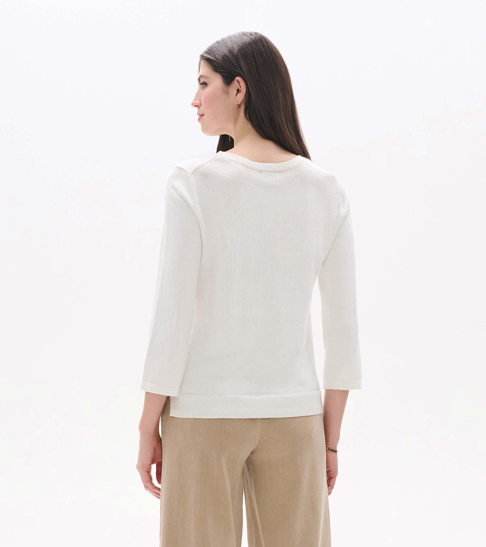 3/4 Sleeve Knit Top - White