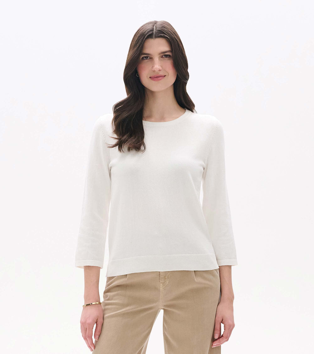 3/4 Sleeve Knit Top - White
