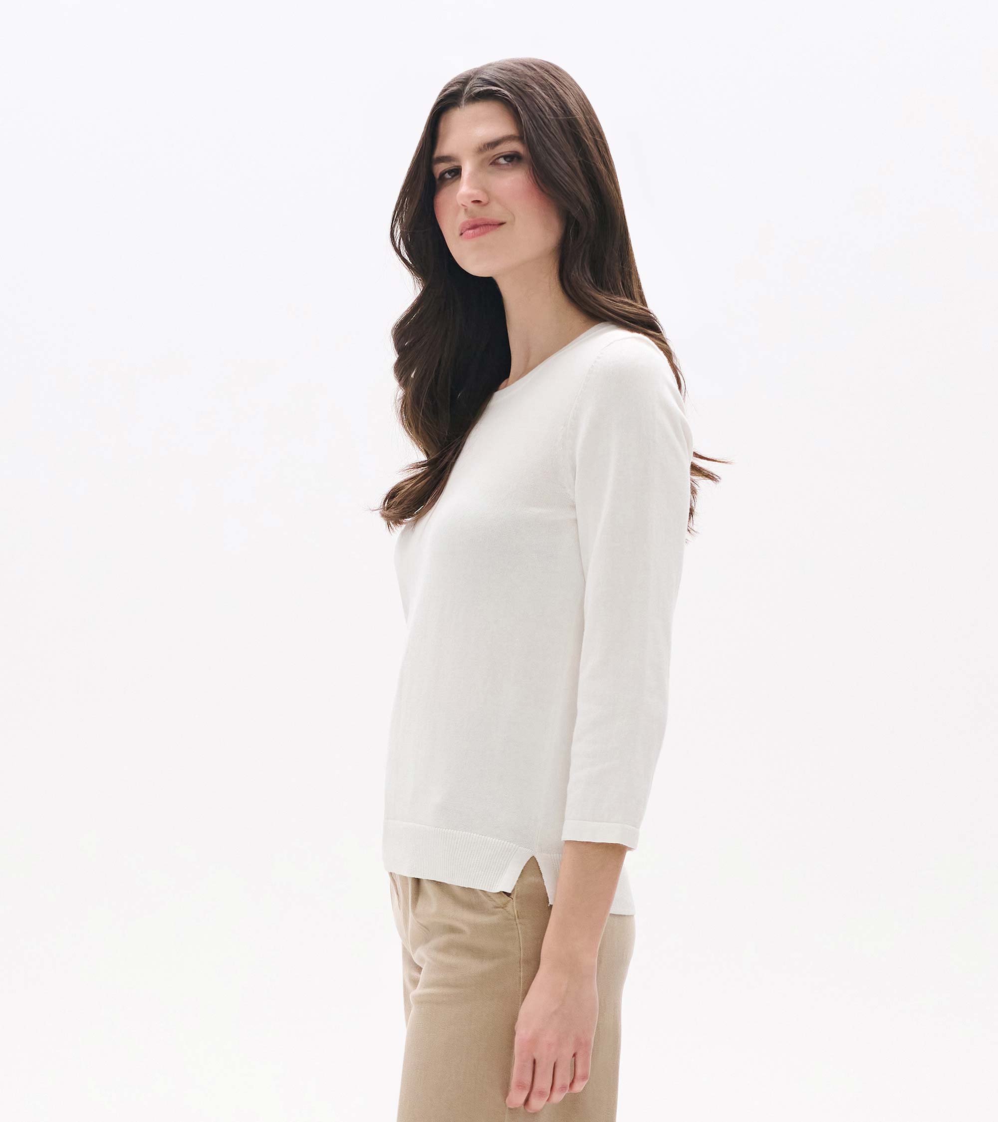 3/4 Sleeve Knit Top - White