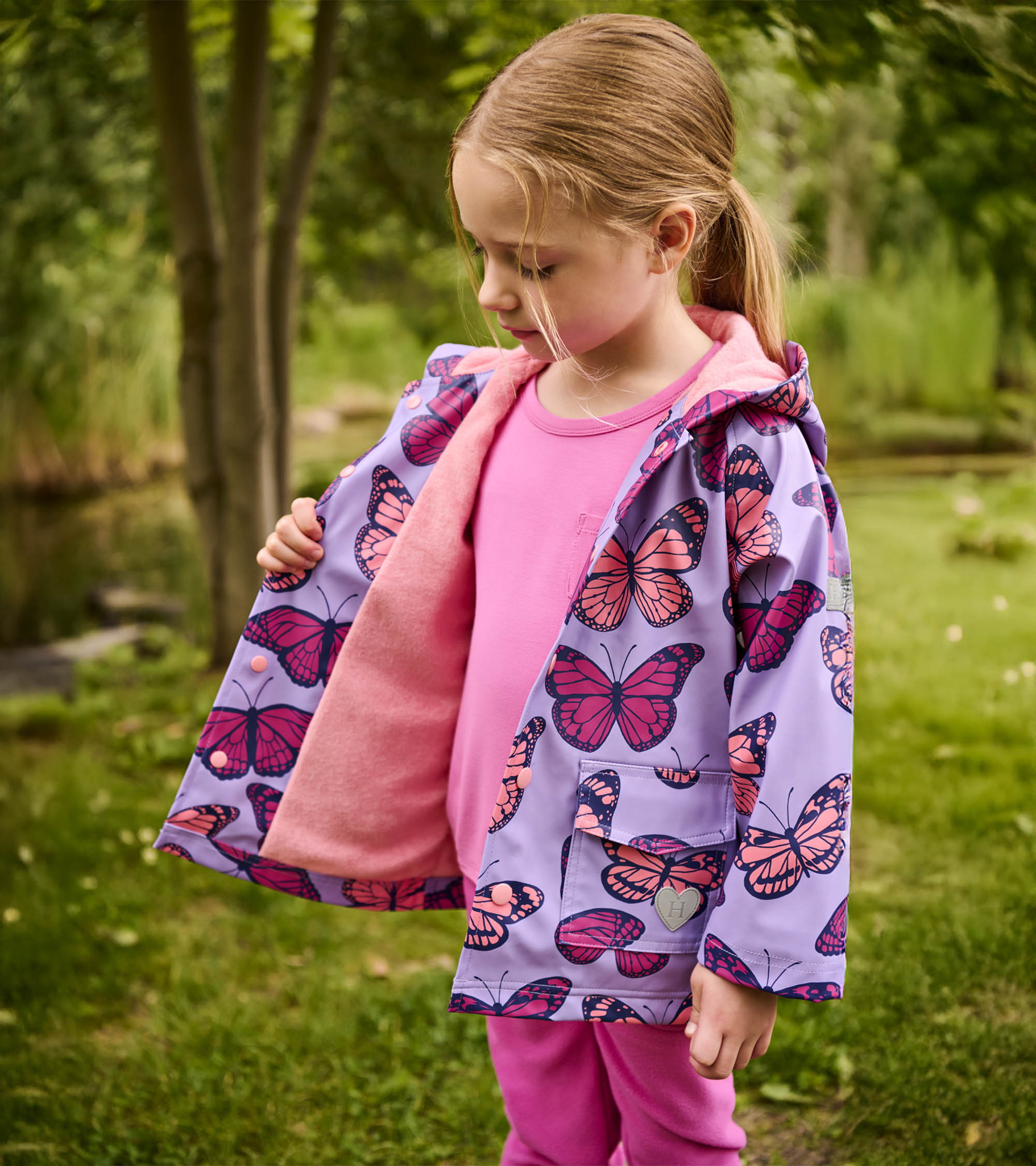 Girls Violet Butterflies Rain Jacket