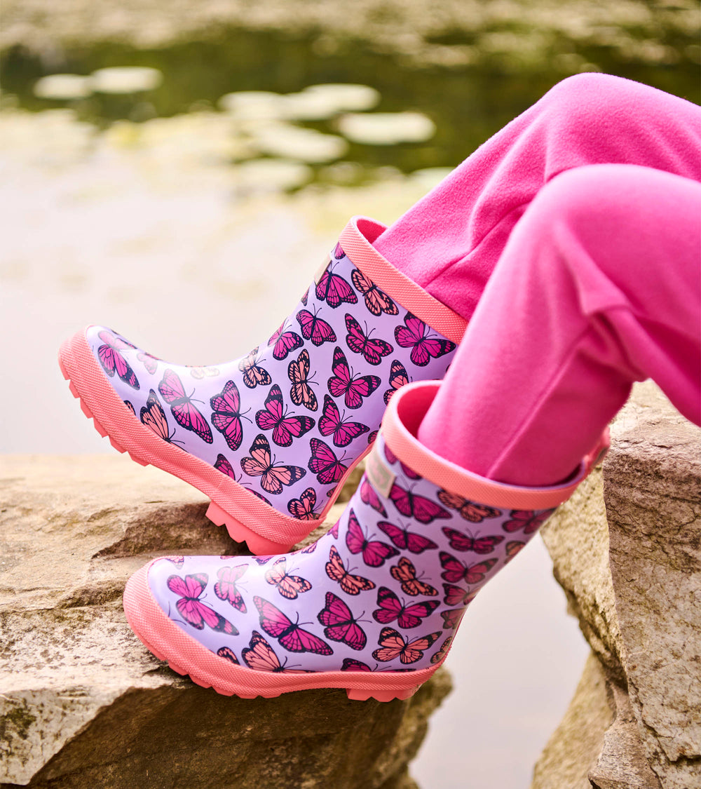 Girls Violet Butterflies Shiny Rain Boots