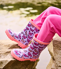 Girls Violet Butterflies Shiny Rain Boots