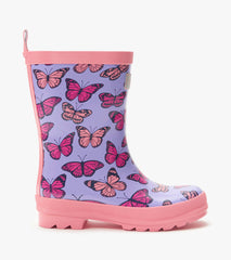 Girls Violet Butterflies Shiny Rain Boots