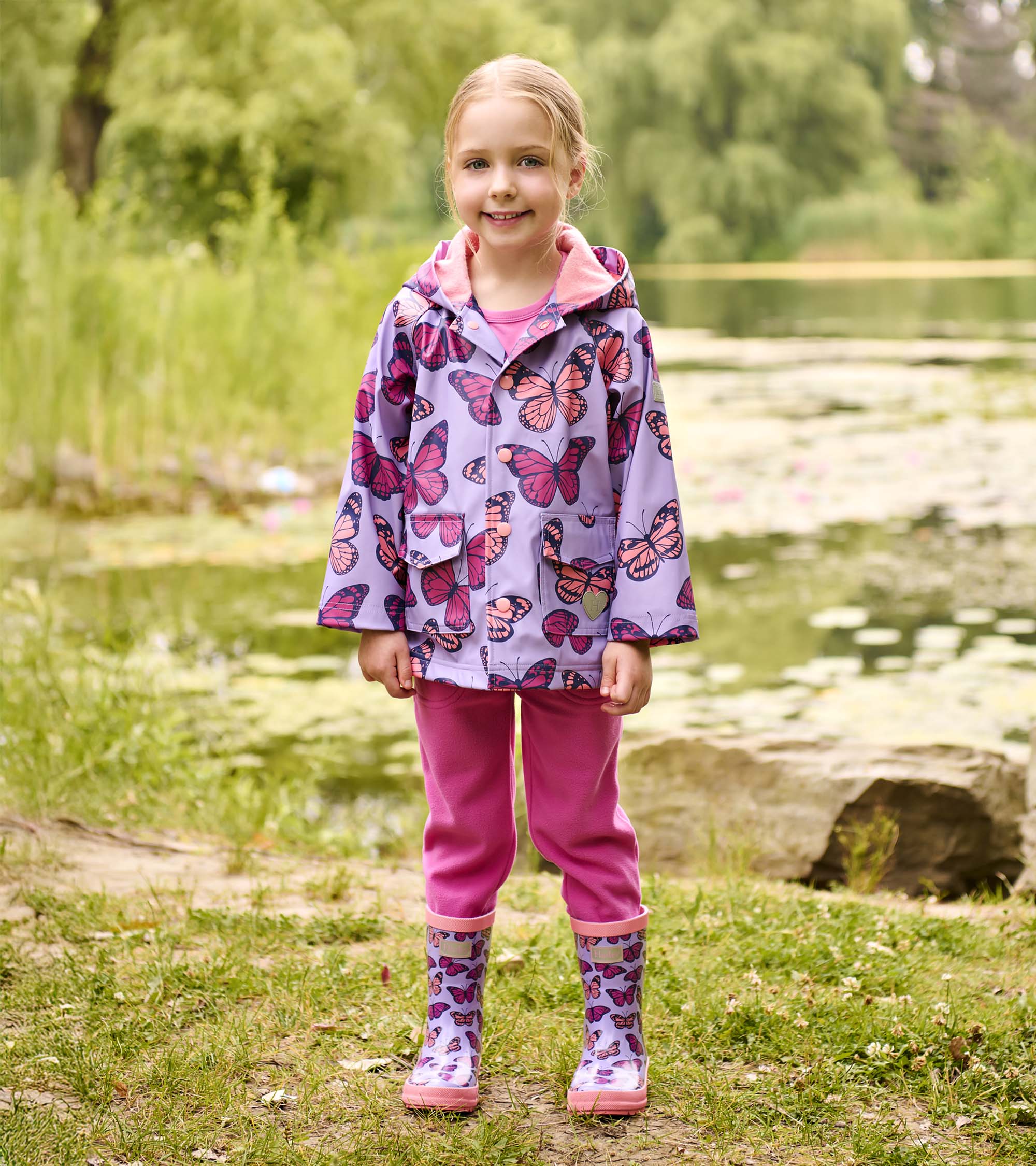 Girls Violet Butterflies Shiny Rain Boots