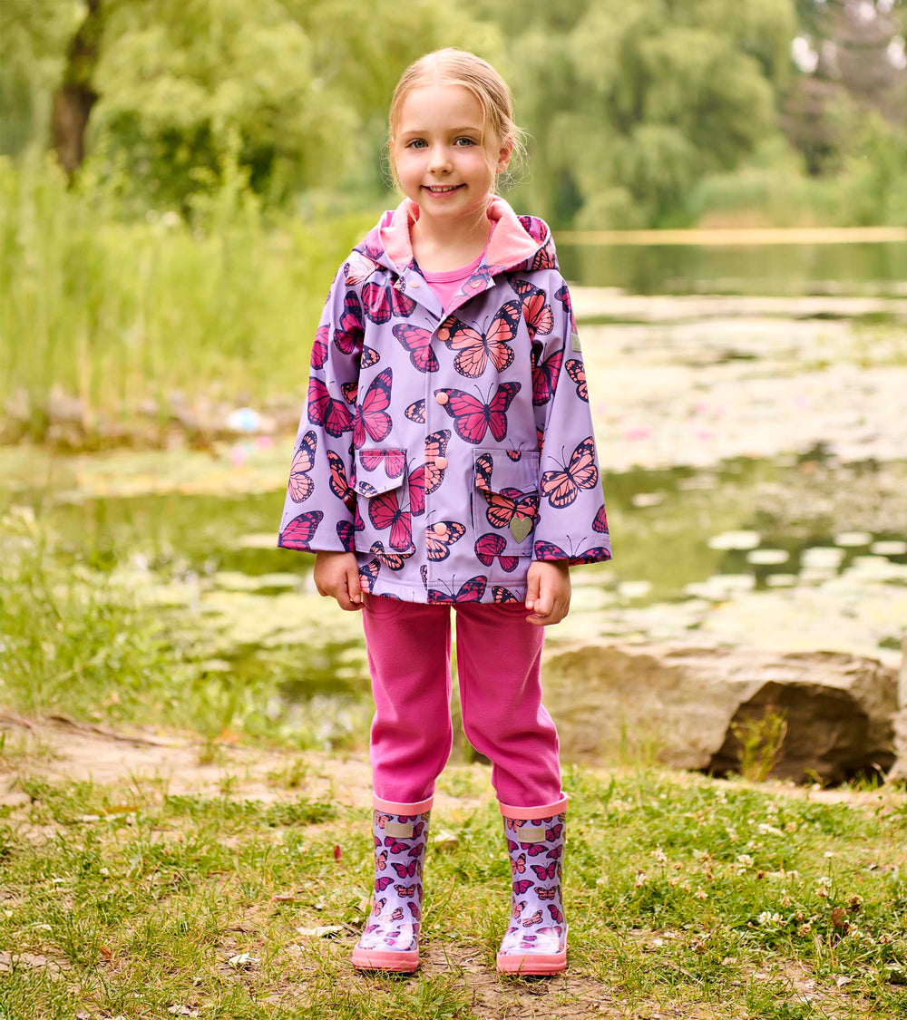 Girls Violet Butterflies Shiny Rain Boots