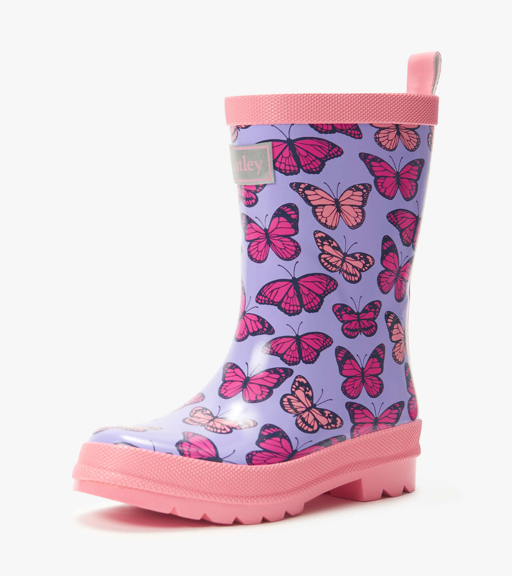 Girls Violet Butterflies Shiny Rain Boots