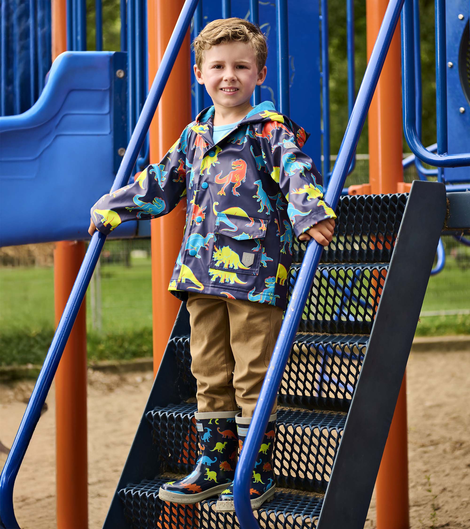 Boys Neon Dinos Rain Jacket